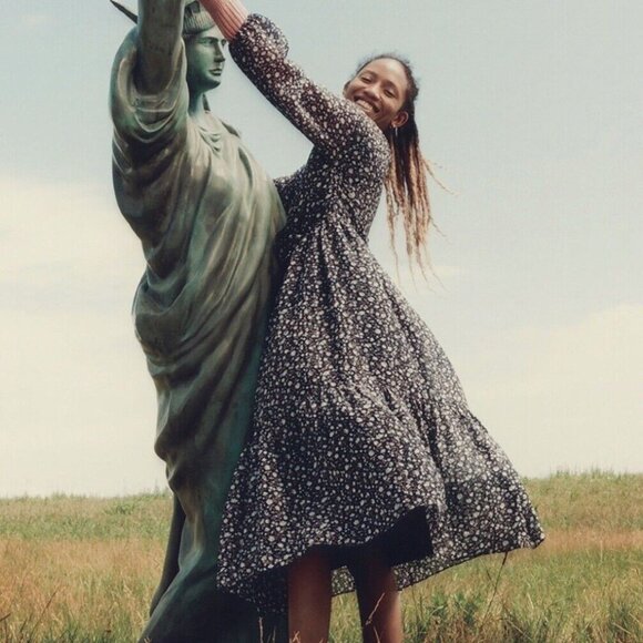 Madewell Harvest Vine Calico Floral Midi Dress Boho Peasant Cottagecore Sz Small - Picture 1 of 8